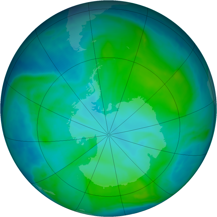 Antarctic ozone map for 20 January 2015